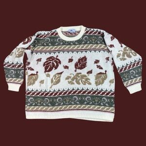 Vintage woman’s Bay Point Threads leaf print sweater size XL